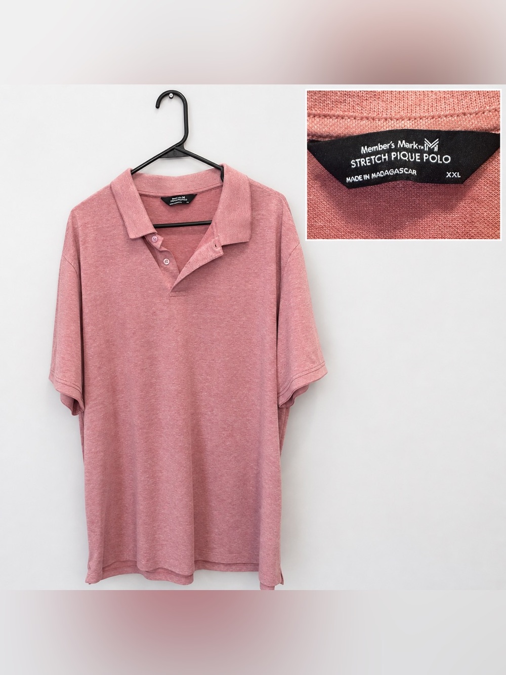 Member’s Mark Men’s XXL Dusty salmon Stretch Pique Short Sleeve Polo